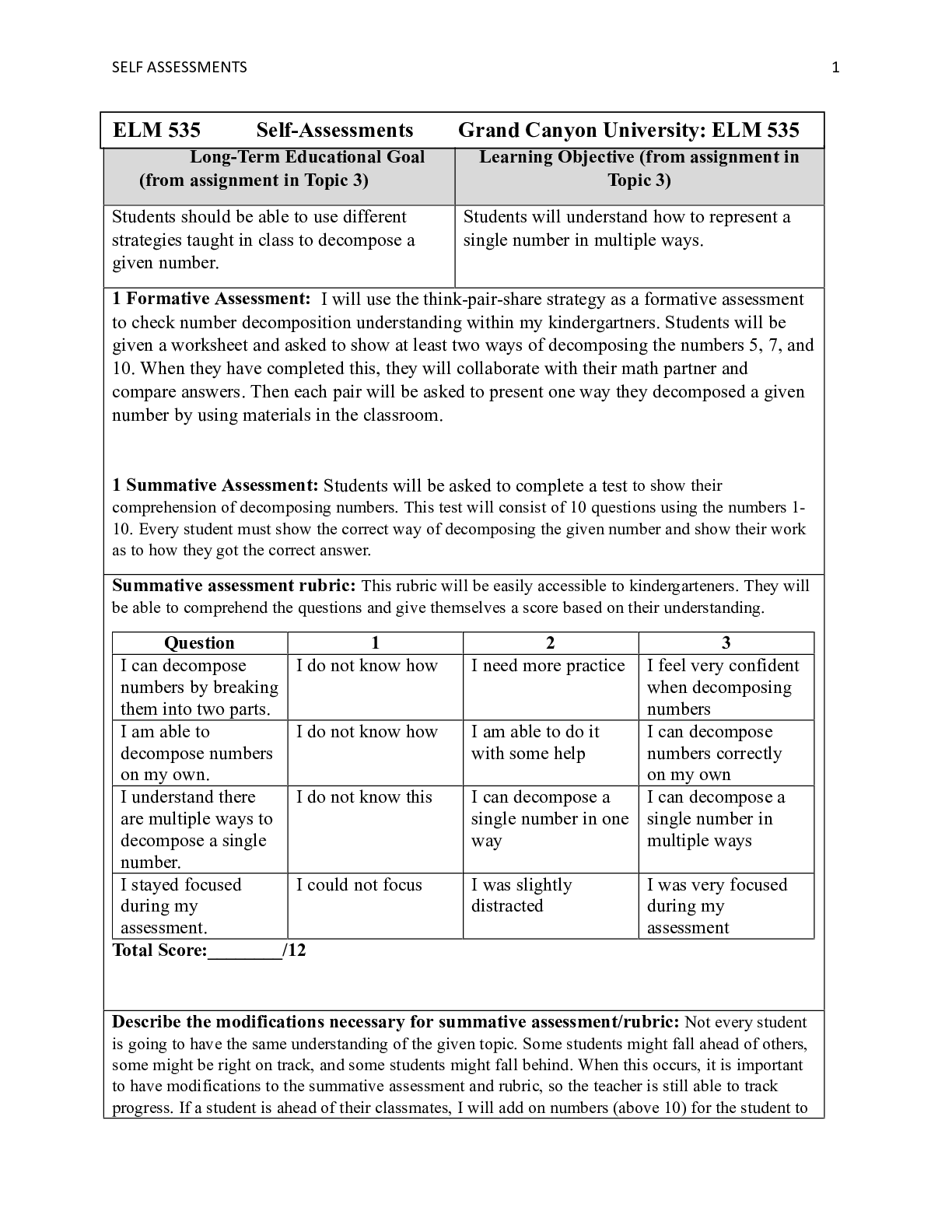 Preview image of Self_Assessments.docx    Long-Term Educational Goal (from assignment in Topic 3)  Learning document